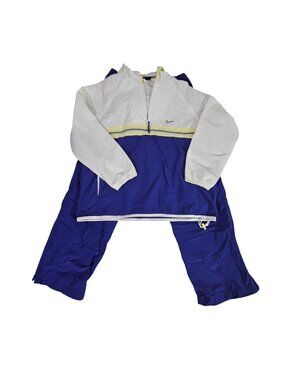 Nike Vintage 90s Y2K Windbreaker Tracksuit White & Blue L 12-14 Hooded Nylon
